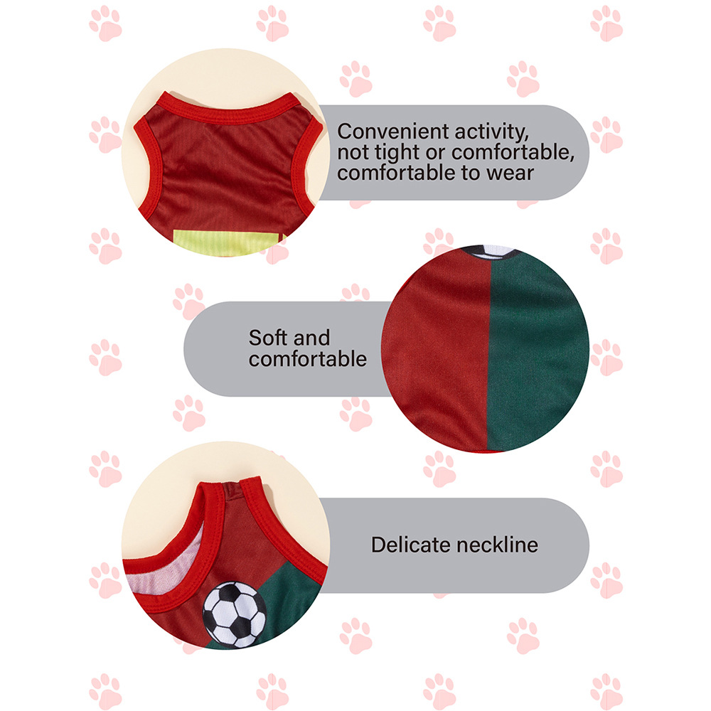Cross-border World Cup pet jerseys with red and green stripes for cats and dogs, summer thin mesh pet clothing details Picture