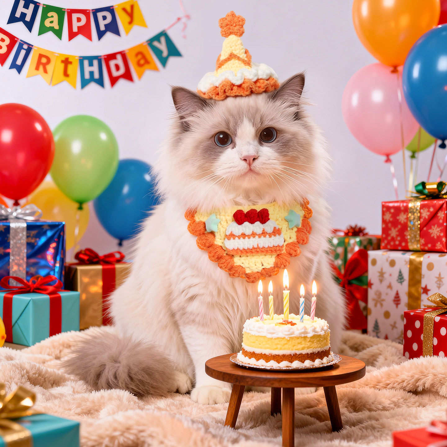 猫咪狗狗围脖生日装饰新年衣服配饰蛋糕帽子围兜宠物小猫口水巾