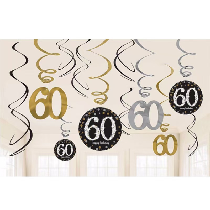 12-piece set of pvc spiral hanging ornaments, birthday hanging decorations and flag decoration arrangement Specification image
