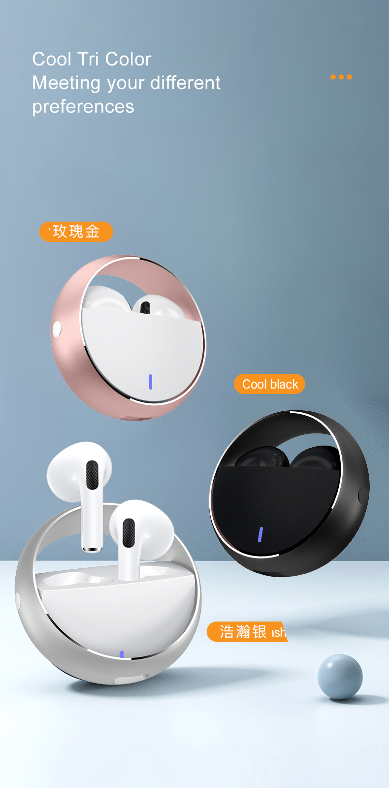 XTAURI Fashionable Spherical Metal Casing Wireless Earbuds pic 4