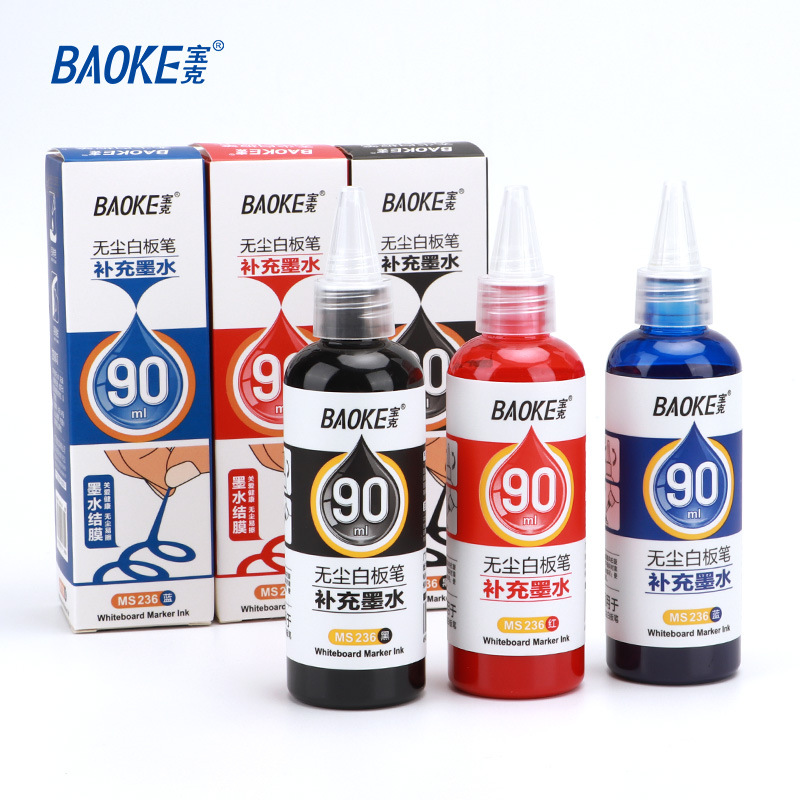 Pok Black, Blue and red whiteboard ink film-forming dust-free and easy-to-erase whiteboard pen ink Refill Liquid 90ml bottle