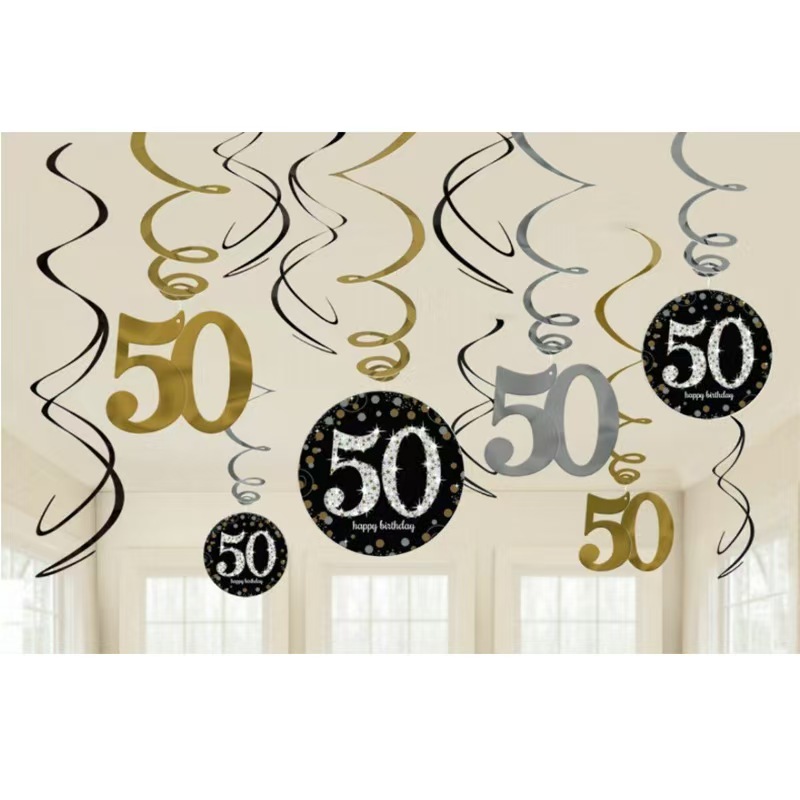 12-piece set of pvc spiral hanging ornaments, birthday hanging decorations and flag decoration arrangement details Picture