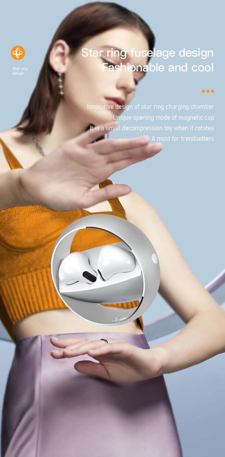 XTAURI Fashionable Spherical Metal Casing Wireless Earbuds pic 3