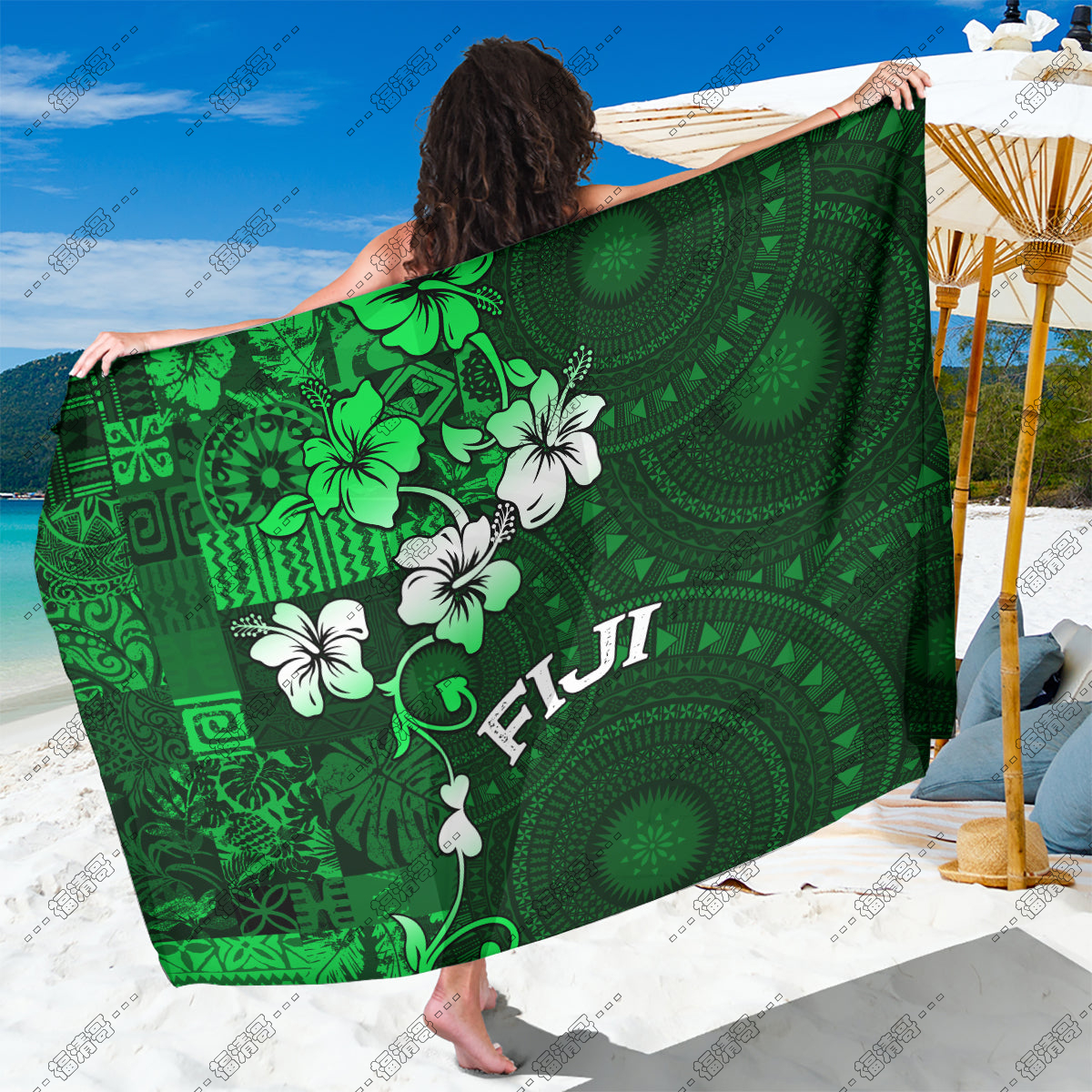 Fiji sulu cotton Lavalava mustache dress Sarong Pareo skirt Custom floral pattern Qni shawl style Application Scenario