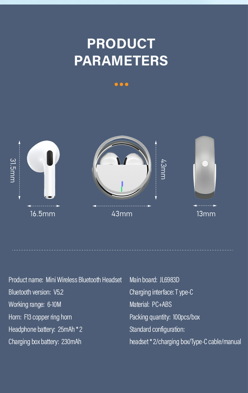 XTAURI Fashionable Spherical Metal Casing Wireless Earbuds pic 12