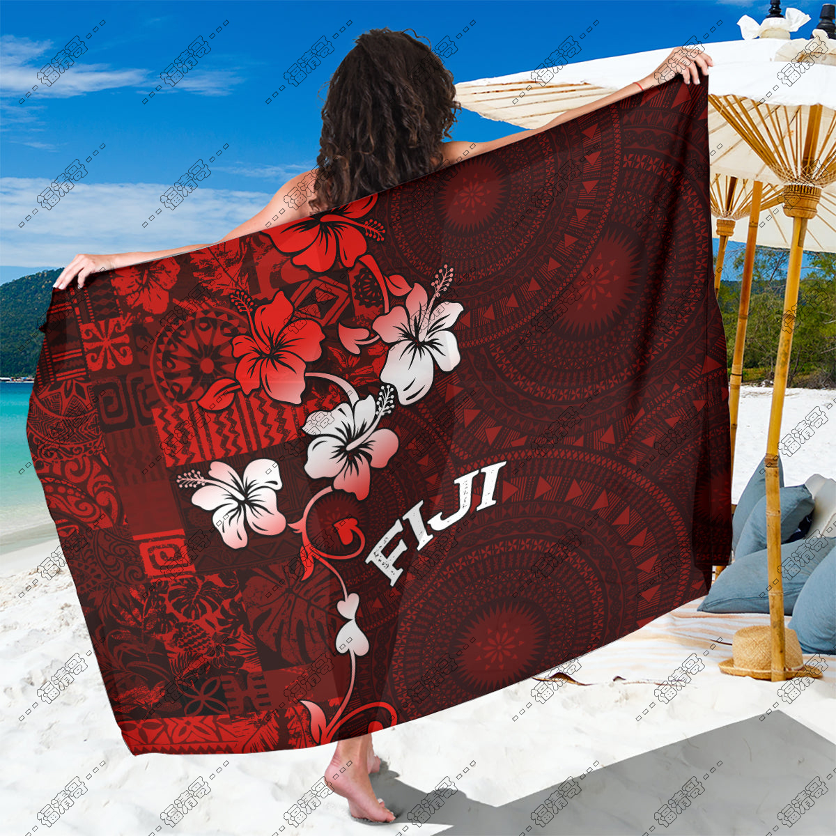 Fiji sulu cotton Lavalava mustache dress Sarong Pareo skirt Custom floral pattern Qni shawl style Item Picture