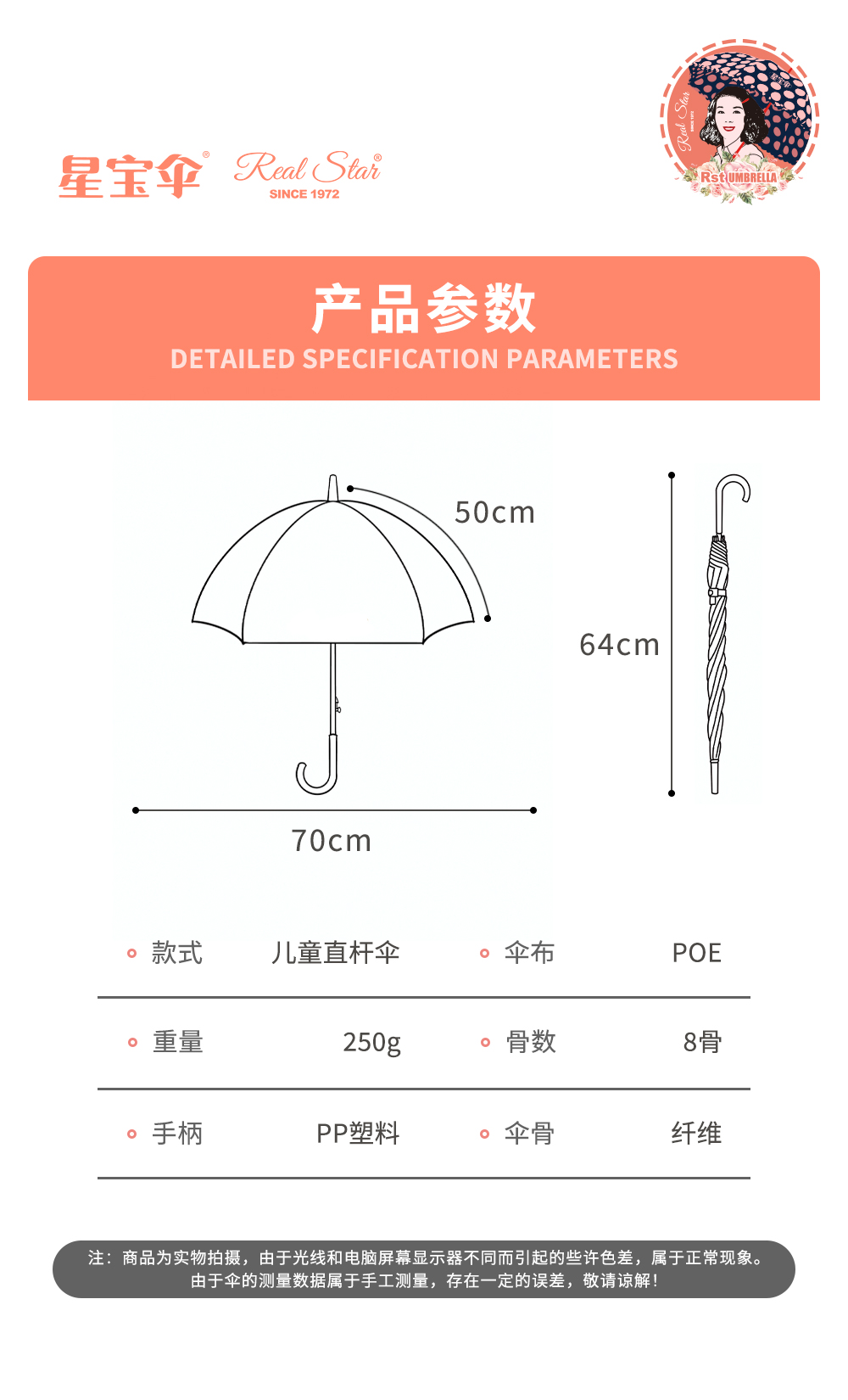 星宝伞RST057A透明雨伞儿童伞熊猫卡通雨伞长柄伞蘑菇伞3岁儿童详情15