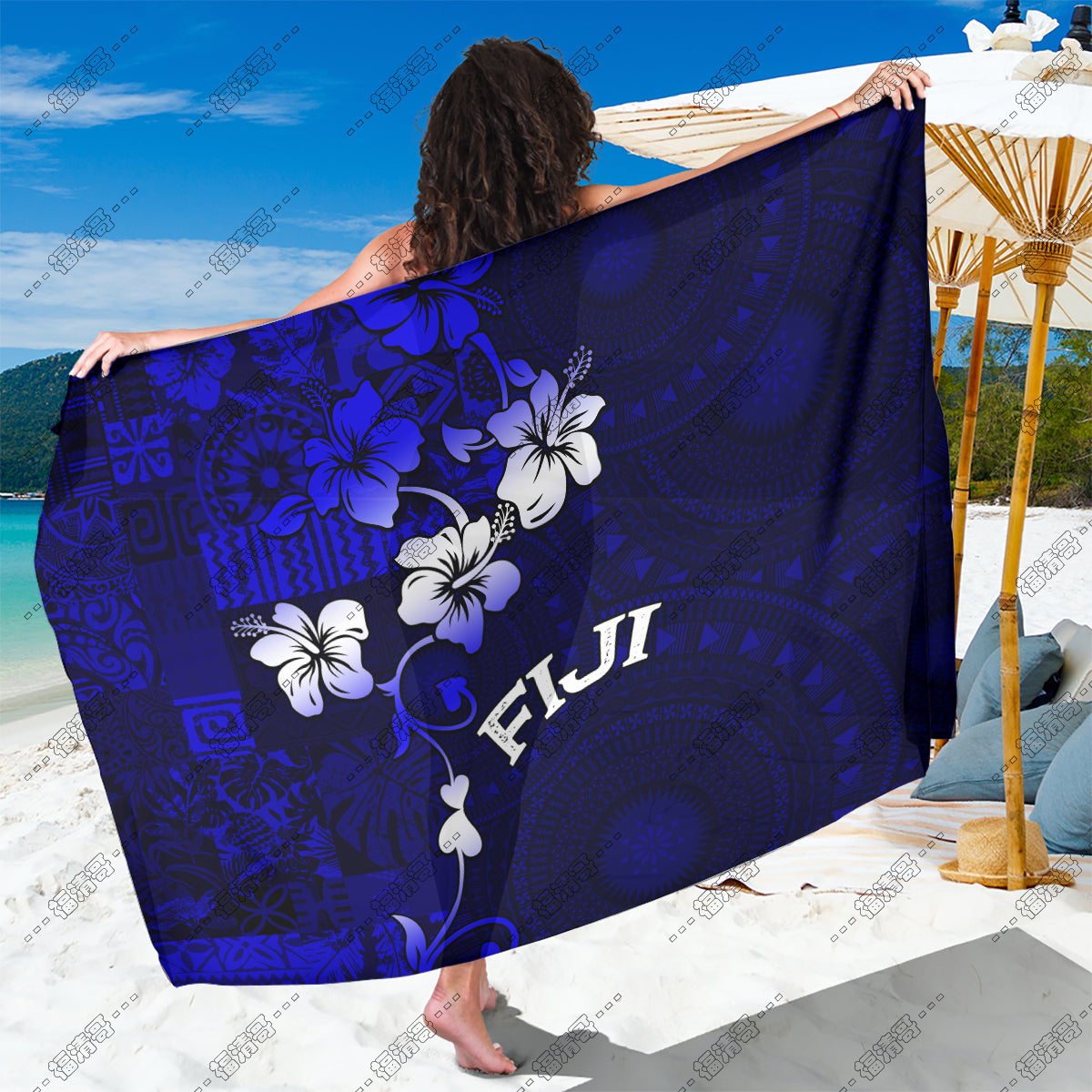 Fiji sulu cotton Lavalava mustache dress Sarong Pareo skirt Custom floral pattern Qni shawl style Specification image