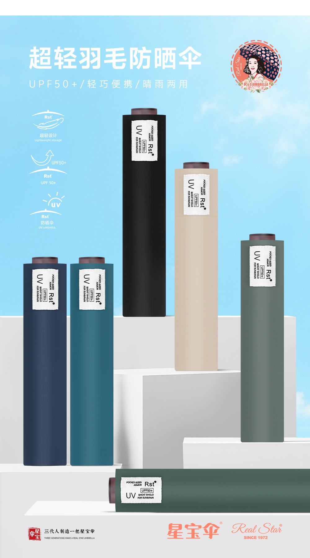 星宝伞RST UMBRELLA恒盾折叠伞五色伞杆太阳伞超大防雨伞详情3