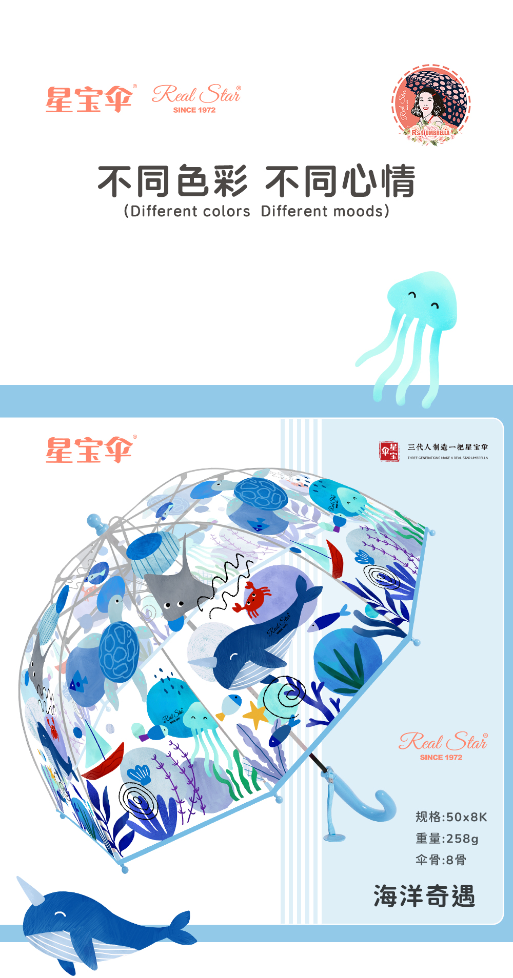 星宝伞015A新款儿童卡通磨砂雨伞直柄伞男女儿童宝宝雨伞全遮挡雨伞鸟笼雨伞详情3