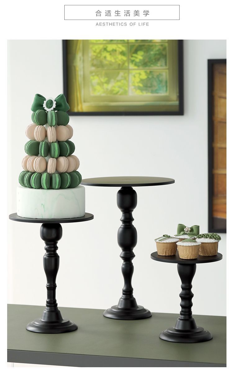 European-style main cake stand, wedding cake plate, black high-legged iron dessert stand, tea break snack display tray detail image 6