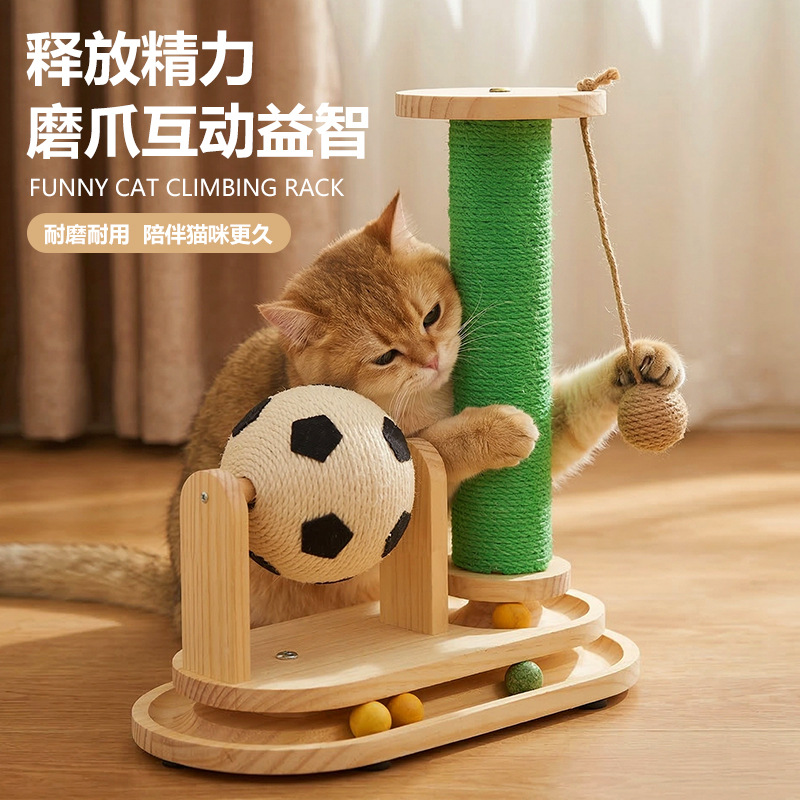 Madera sólida sisal vertical cat scratch board garra abrasiva resistente a la abrasión no es fácil de perder virutas cat scratch post cuerda de cáñamo desde hi juguetes suministros para mascotas details Picture
