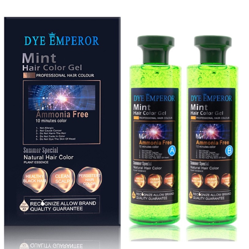 【工厂批发】DYE EMPEROR 薄荷凝胶水晶黑油染发剂500ml*2 染后持久固色图