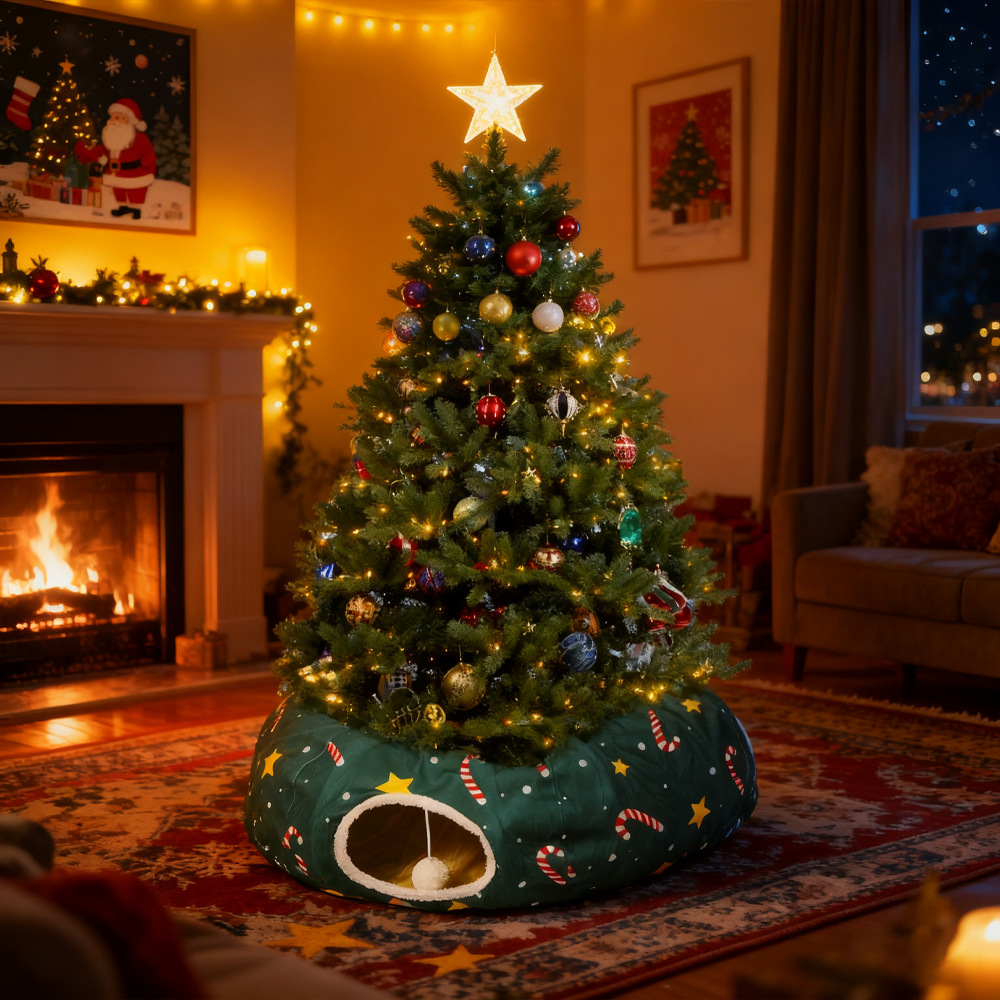 Amazon burst navidad gato túnel plegable creativo navidad pet túnel nido festivo ambiente gato paso