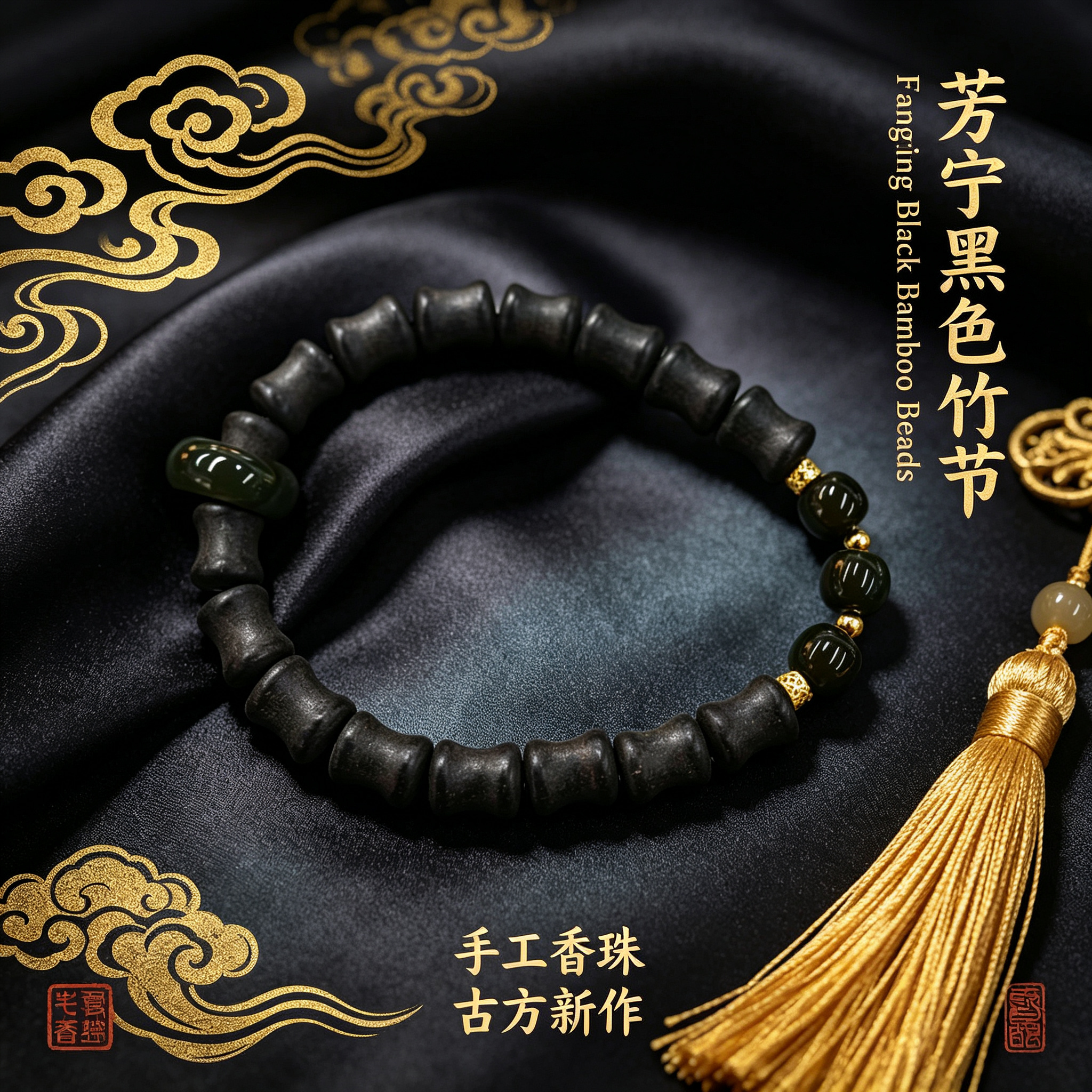 非遗古法药香珠天然药香手串佛珠手链香珠文玩手串 瑶香阁 芳宁黑色竹节Y2600154