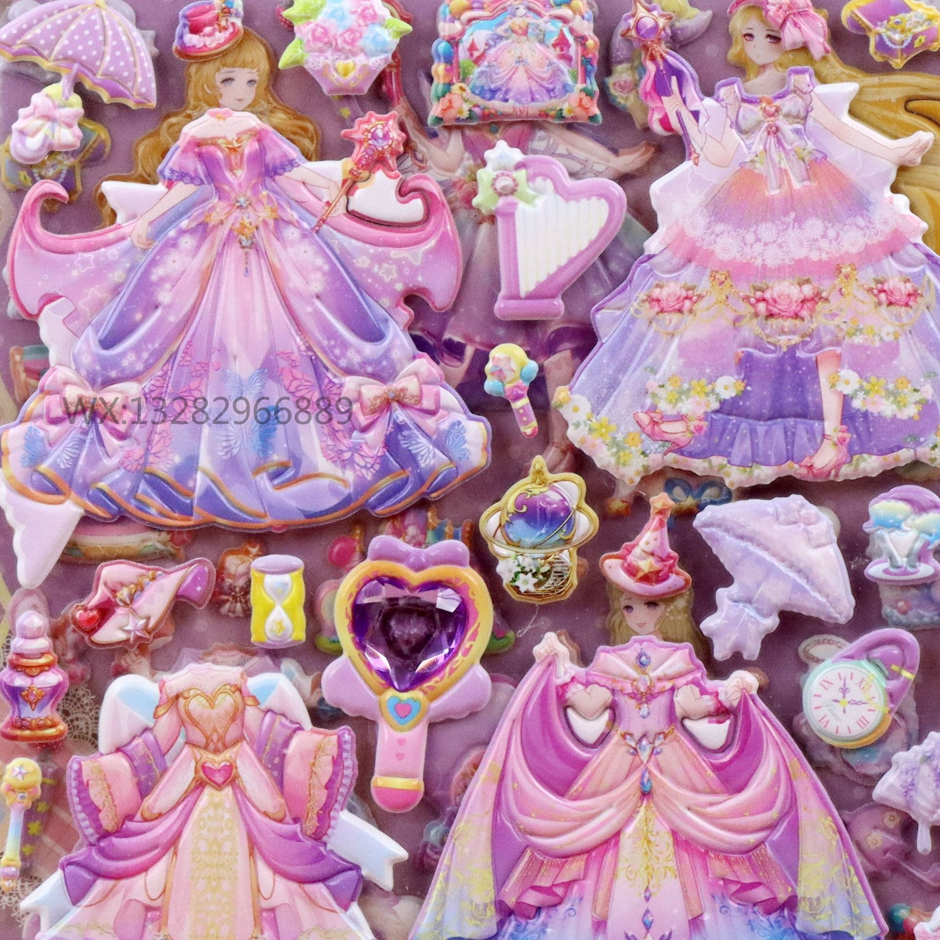 Double-layer hibiscus skin dress-up stickers, cartoon girl dress-up gem reward decorative stickers, dress-up bubble stickers pic 7
