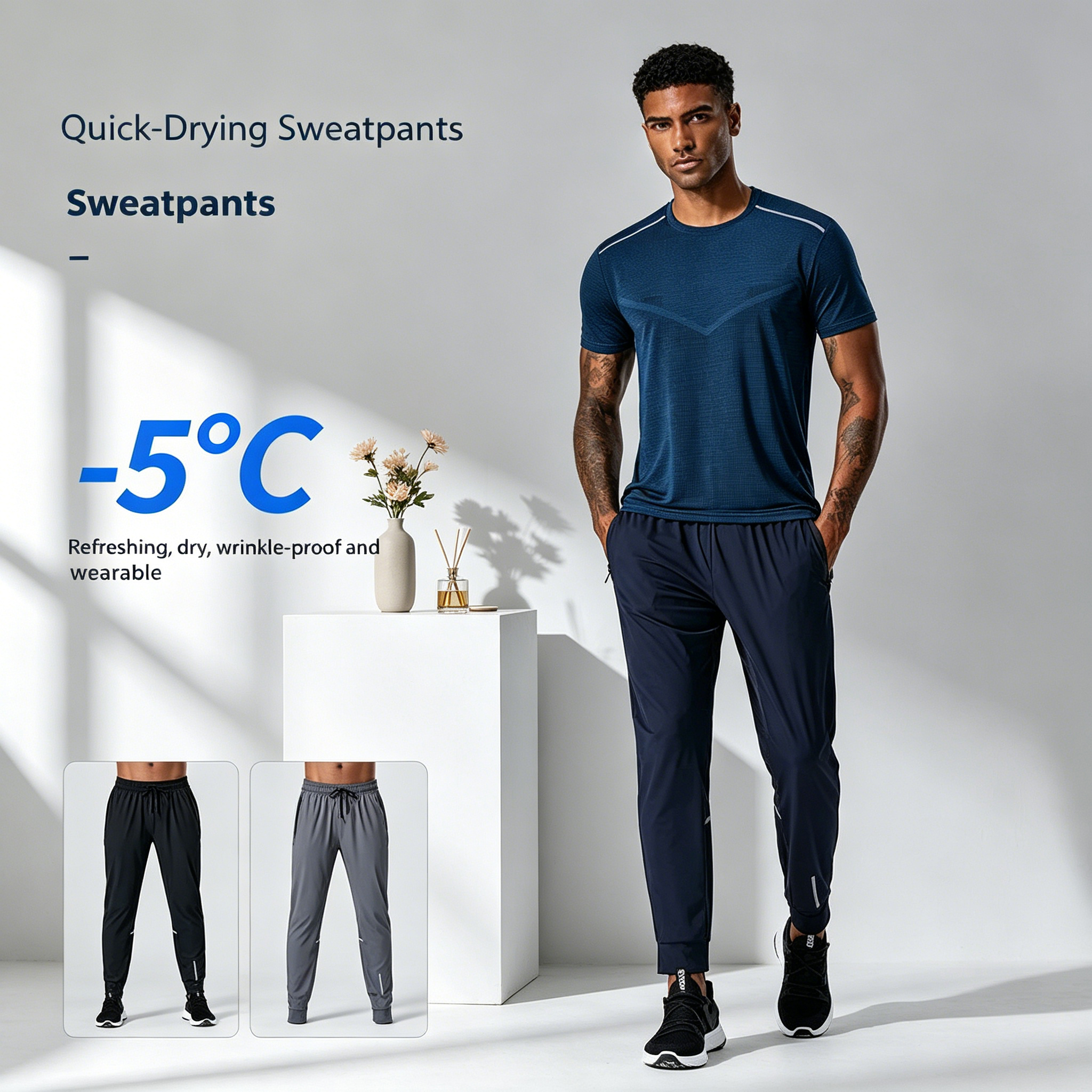 2026 China wholesale clothing, European and American men's summer, quick-drying, sporty, thin ice silk, breathable, versatile, drape, loose, form-fitting, slimming, trendy casual pants wholesale Item Picture
