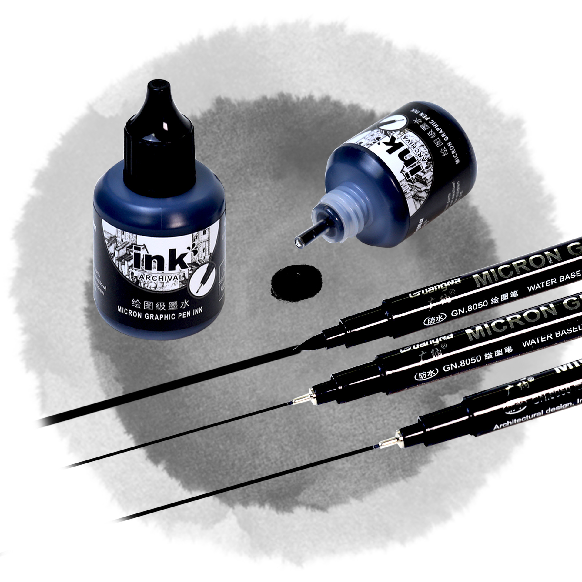 Wholesale of Guangna MG016 ink-refilling needle pen, outlining pen ink Refill liquid, black drawing grade pigment ink Specification image