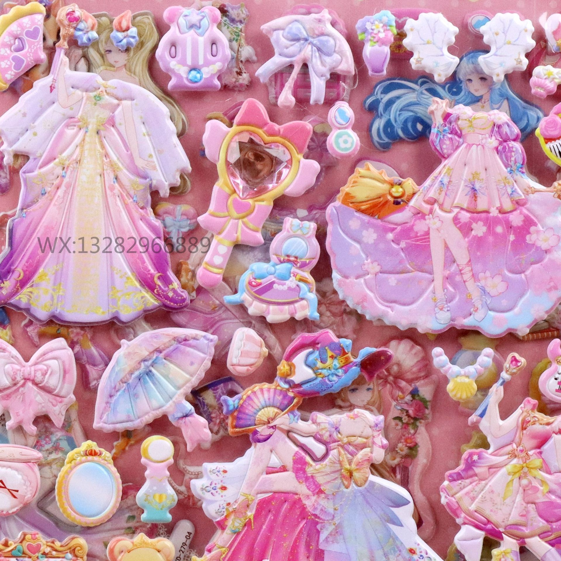 Double-layer hibiscus skin dress-up stickers, cartoon girl dress-up gem reward decorative stickers, dress-up bubble stickers pic 6