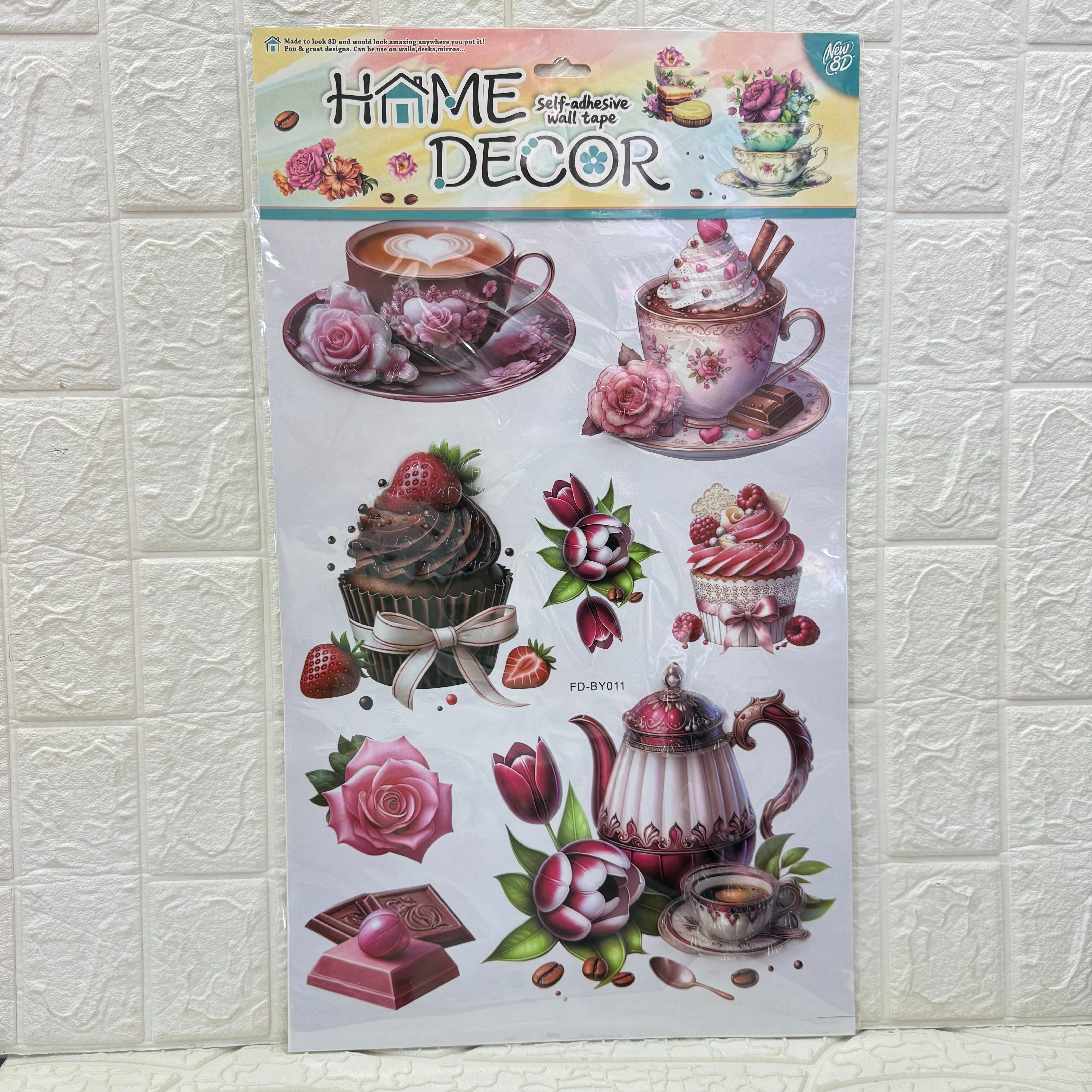 Tea cups, teapots, tableware, food wall stickers, restaurant kitchen, home decoration, food three-dimensional layer wall stickers Specification image