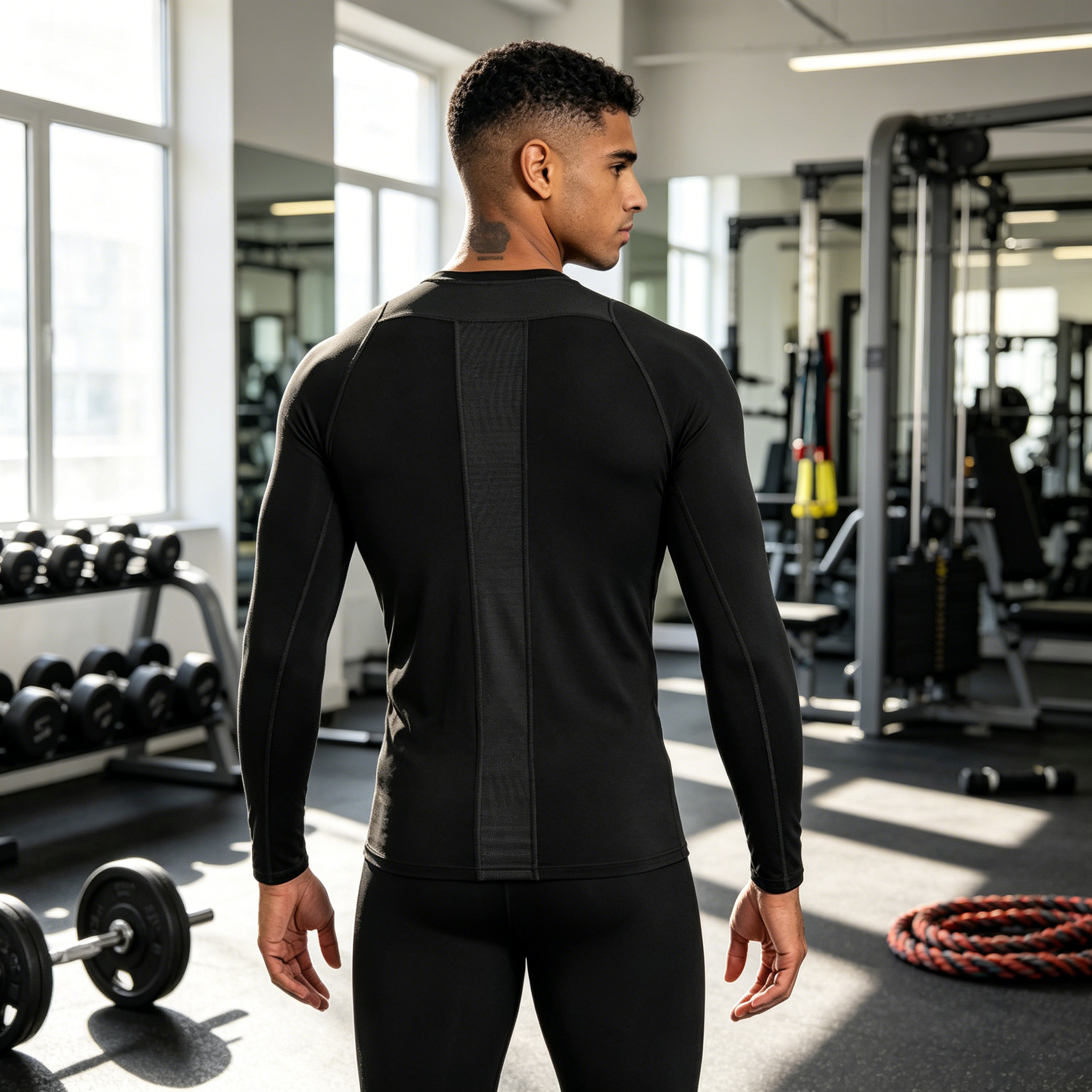 2026 China ropa al por mayor ropa de hombre best sellers venta caliente cross-border negro hombres yoga ropa de secado rápido leotardos de cuello redondo de verano ropa de fitness camisa de compresión de manga larga para hombres Item Picture