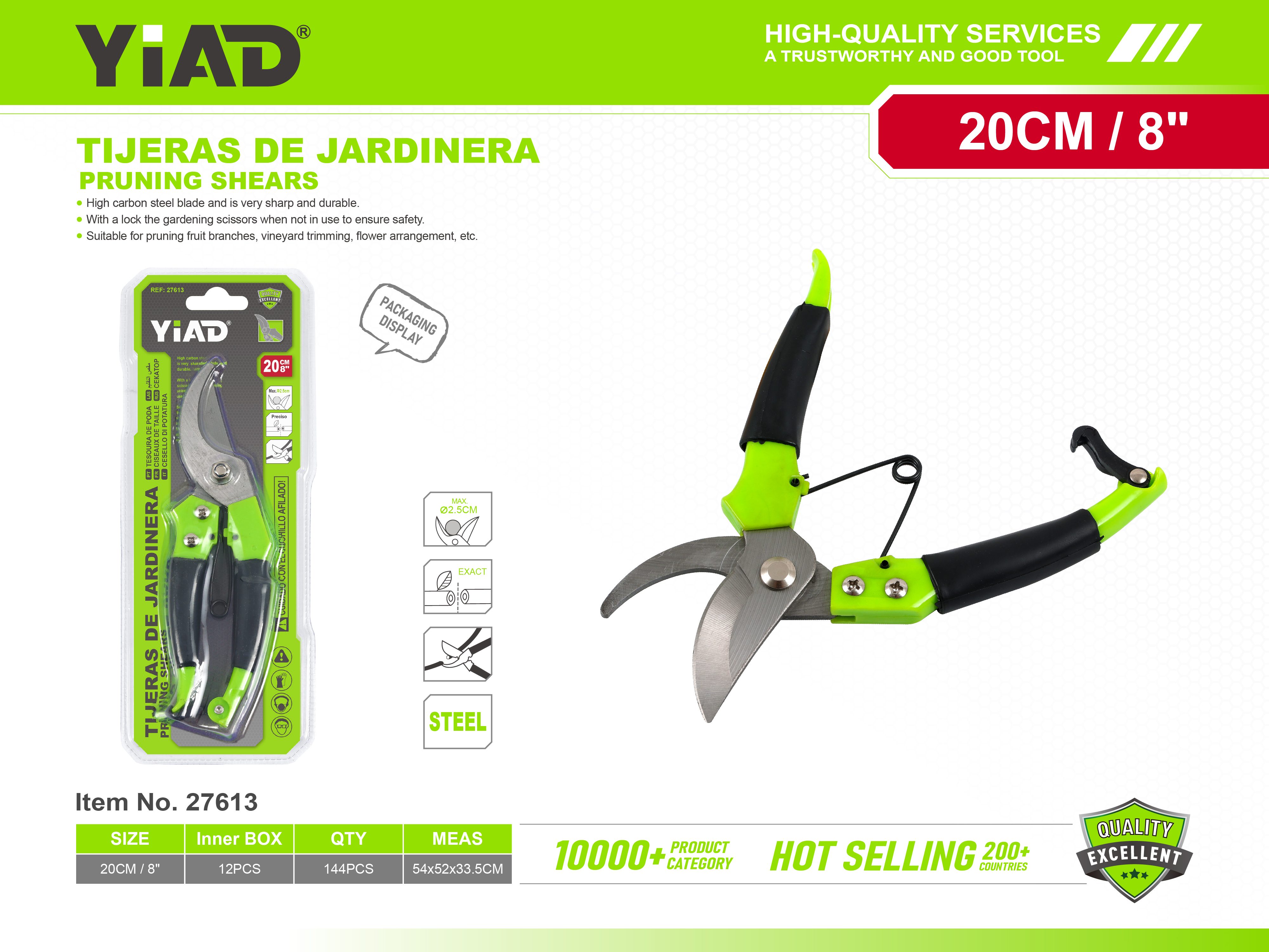27613(Plasticed Pruning Shears with round heads)YIAD brand home garden pruning shears, multi-functional pruning shears, fruit picking shears, and a set of potted flower pruning tools