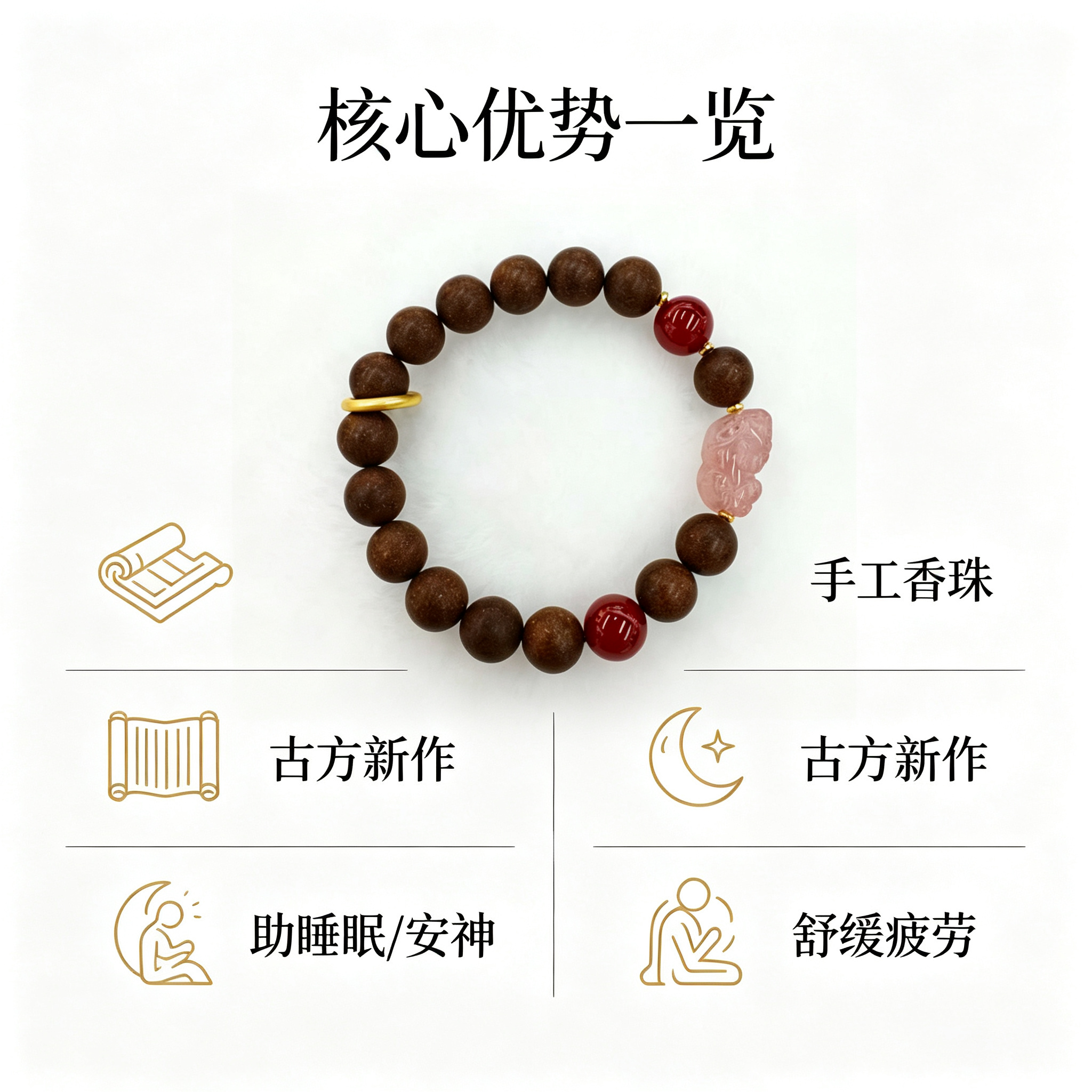 非遗古法药香珠天然药香手串佛珠手链香珠文玩手串 瑶香阁鹅梨帐中香+1.0南红玛瑙+水晶貔貅Y2600165详情3