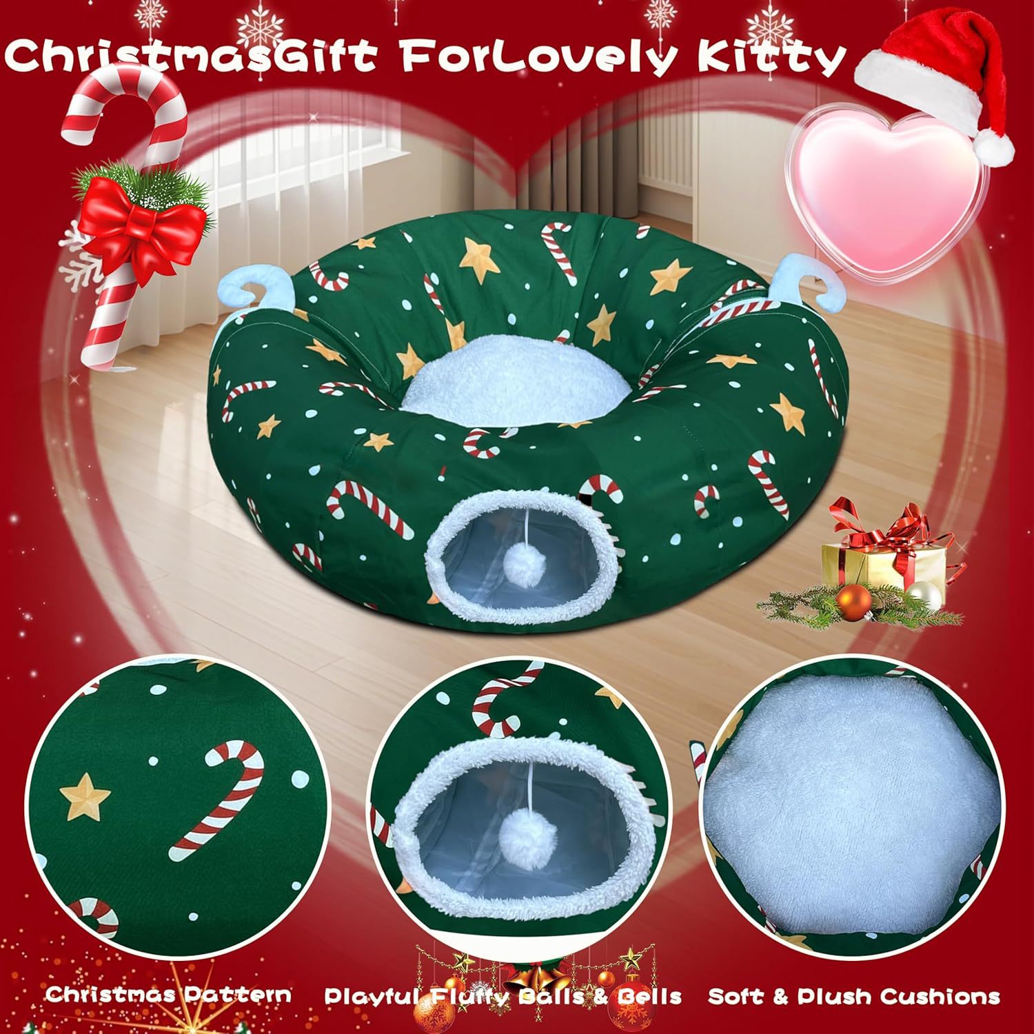 Amazon burst navidad gato túnel plegable creativo navidad pet túnel nido festivo ambiente gato paso details Picture