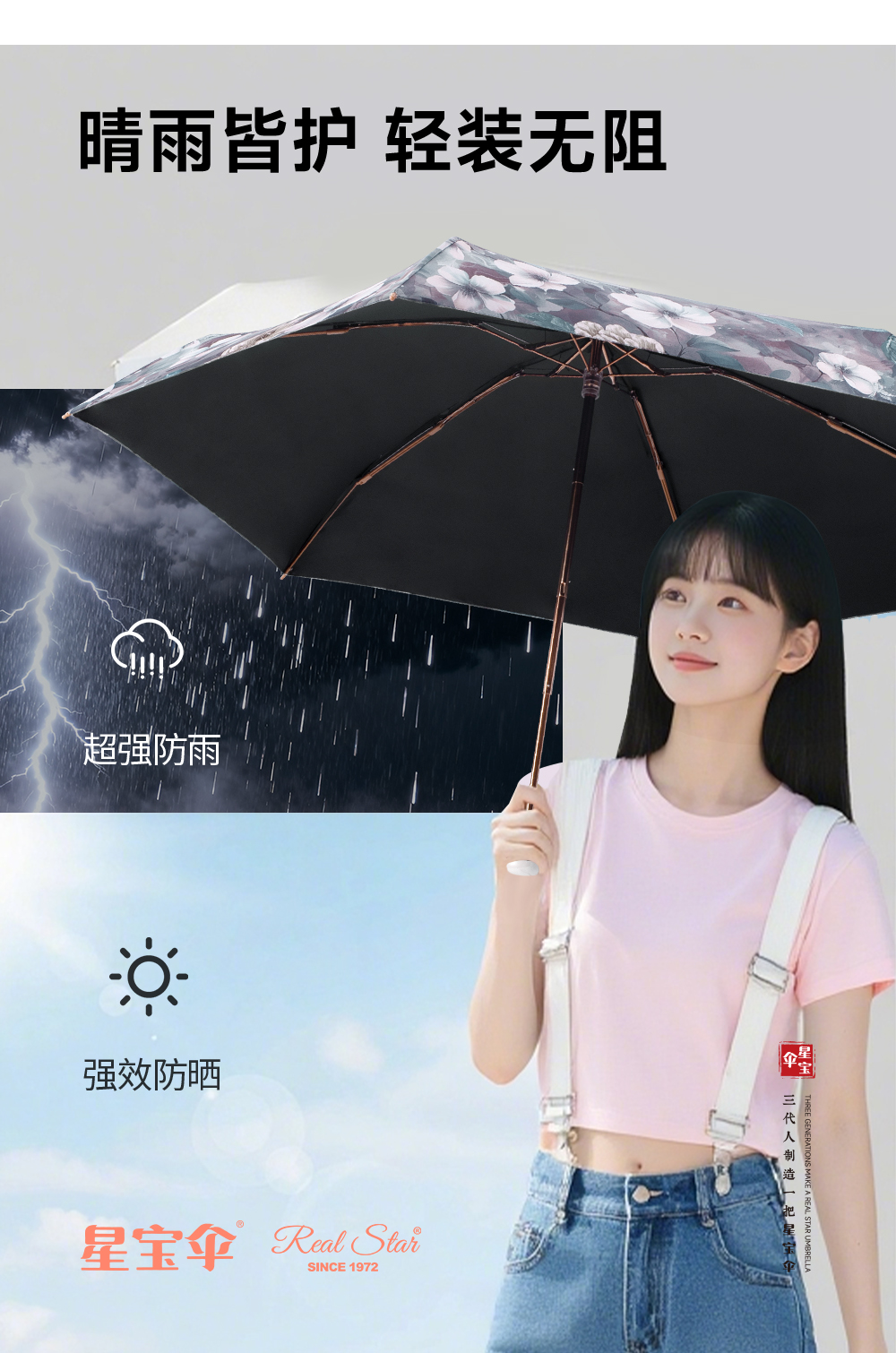 星宝伞5577五折大花口袋雨伞女士防紫外线包包雨伞折叠伞详情10