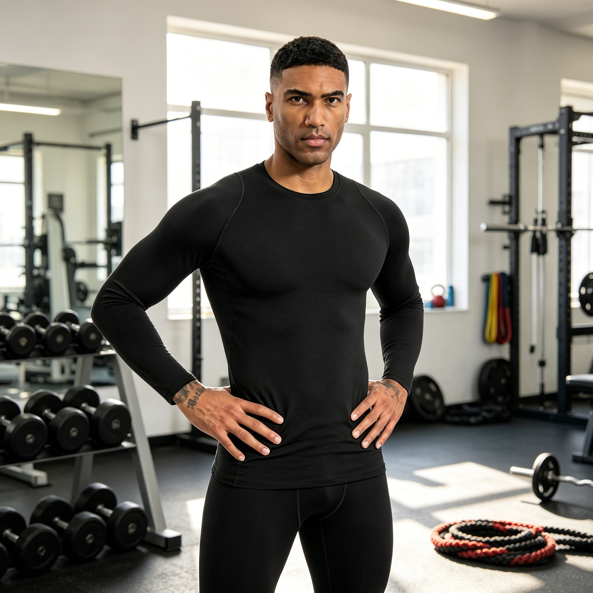 2026 China ropa al por mayor ropa de hombre best sellers venta caliente cross-border negro hombres yoga ropa de secado rápido leotardos de cuello redondo de verano ropa de fitness camisa de compresión de manga larga para hombres Application Scenario