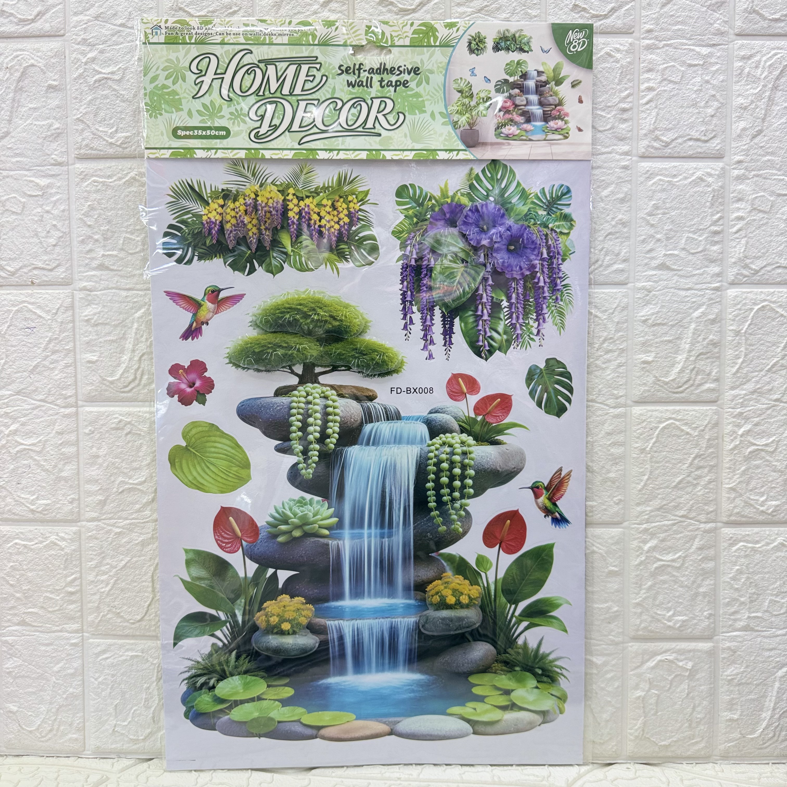 Green plant waterfall wall stickers for home decoration, three-dimensional layer wall stickers, green plant waterfall, butterfly and flower wall stickers, layer upon layer details Picture