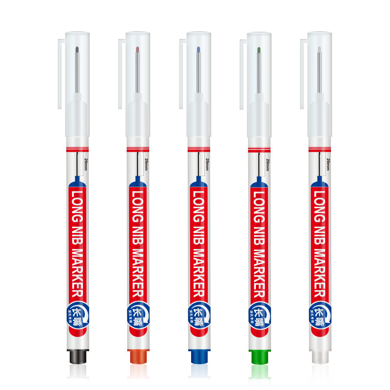 Guangna oil-based long-nosed marker pens, special deep hole marking pens for carpenters on construction sites, white hardware quick-drying long-nosed pens Item Picture