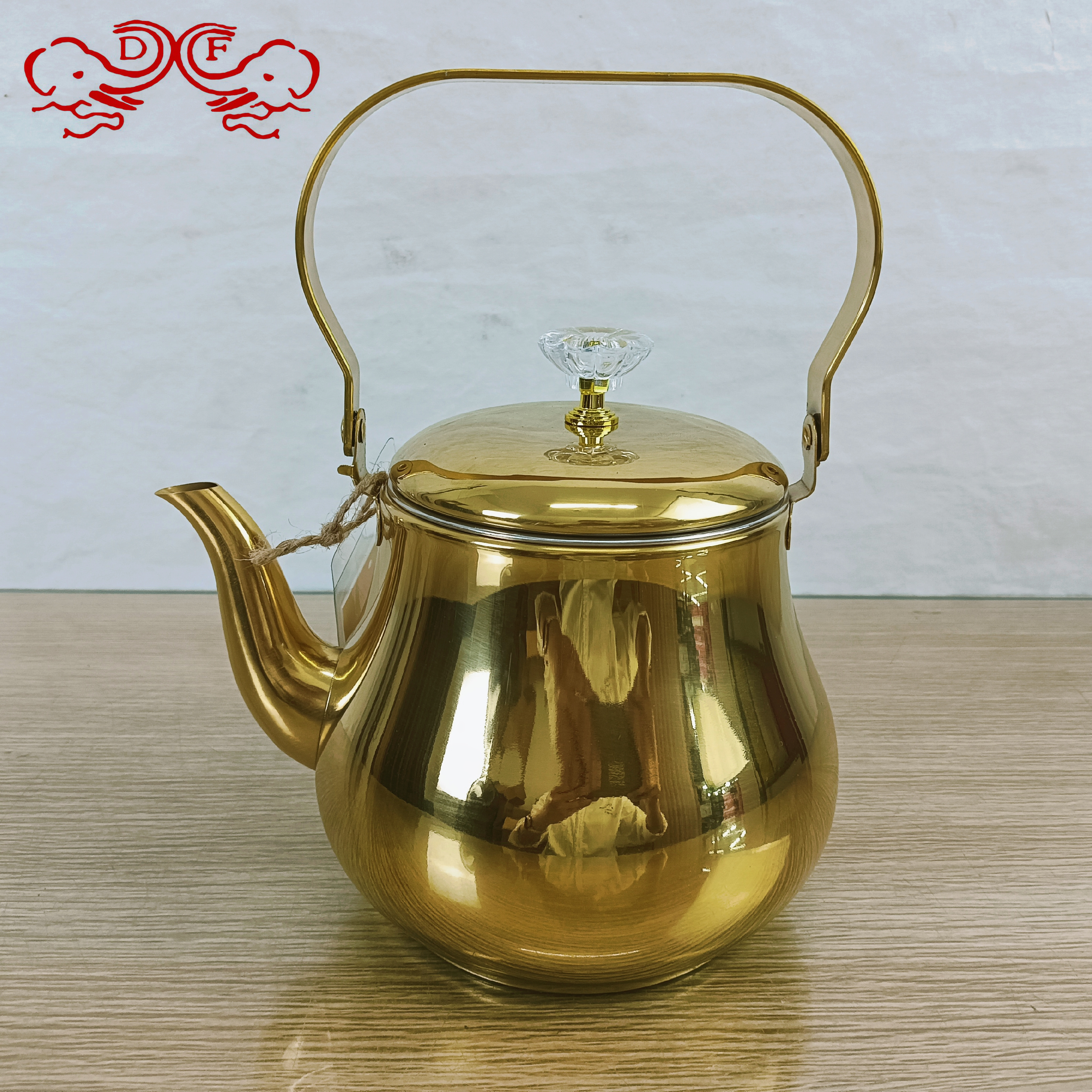 DF99162金色茶壶不锈钢酒店饭店餐厅用大茶壶带滤网长嘴提把水壶明火用泡茶壶DF TRADINGHOUSE 