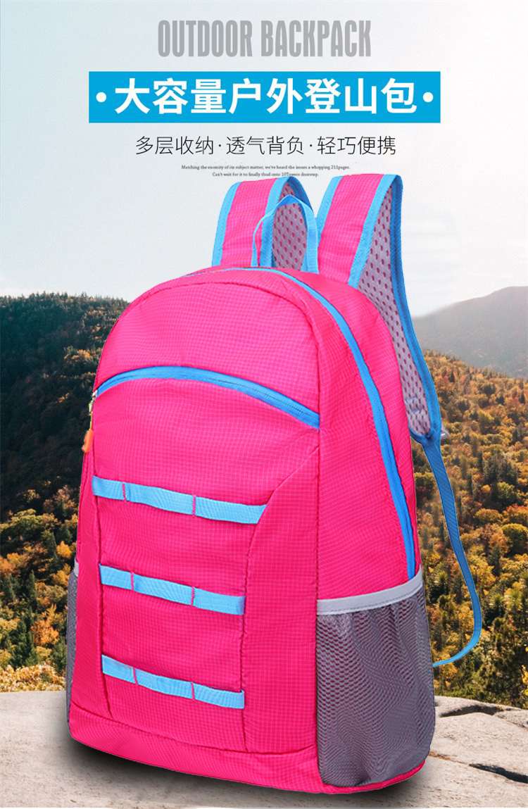 Lightweight and simple backpack, casual and versatile backpack, foldable hiking bag, logo-printed outdoor travel bag details Picture