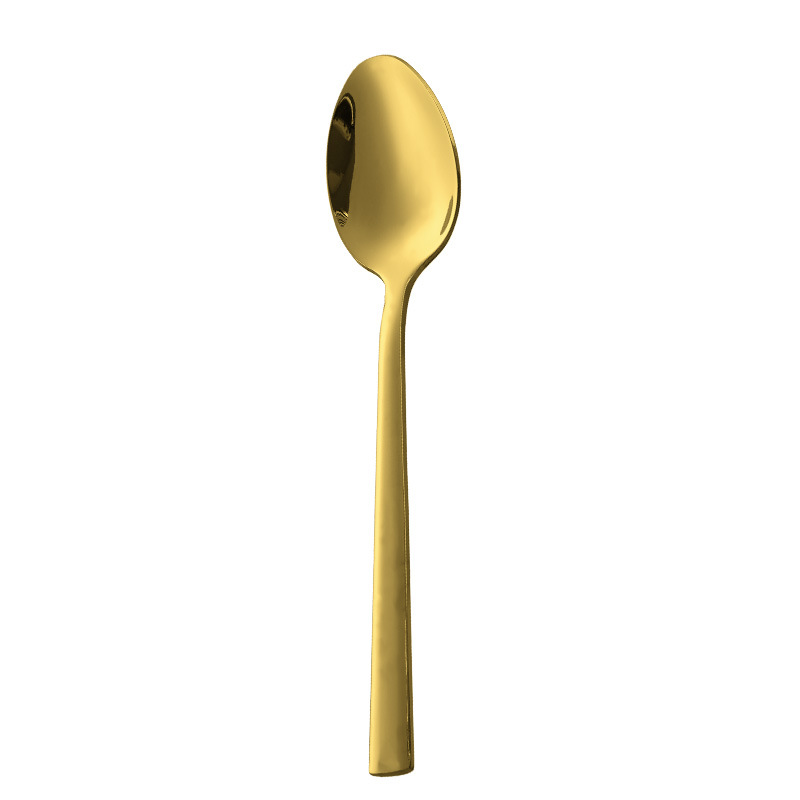 Gold and silver stainless steel tableware, thickened square handle, water cube, four main items, Western steak knife, main table spoon, fork and tea spoon Item Picture