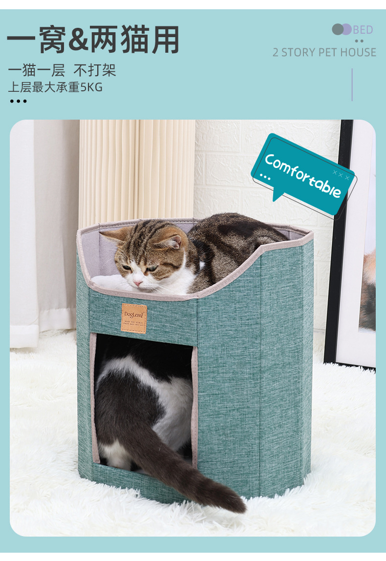 Кошачий питомник с двойной складной складной кошачьей скворечницей, кошачий скворечник для домашних кошек, зимний и летний питомник для кошачьего питомника pic 3