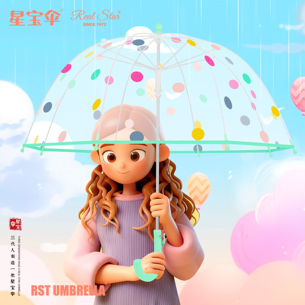 RST066 dot Umbrella, long-handled transparent umbrella, Apollo arched umbrella, plastic baby umbrella, RST umbrella, Star Baby umbrella Item Picture