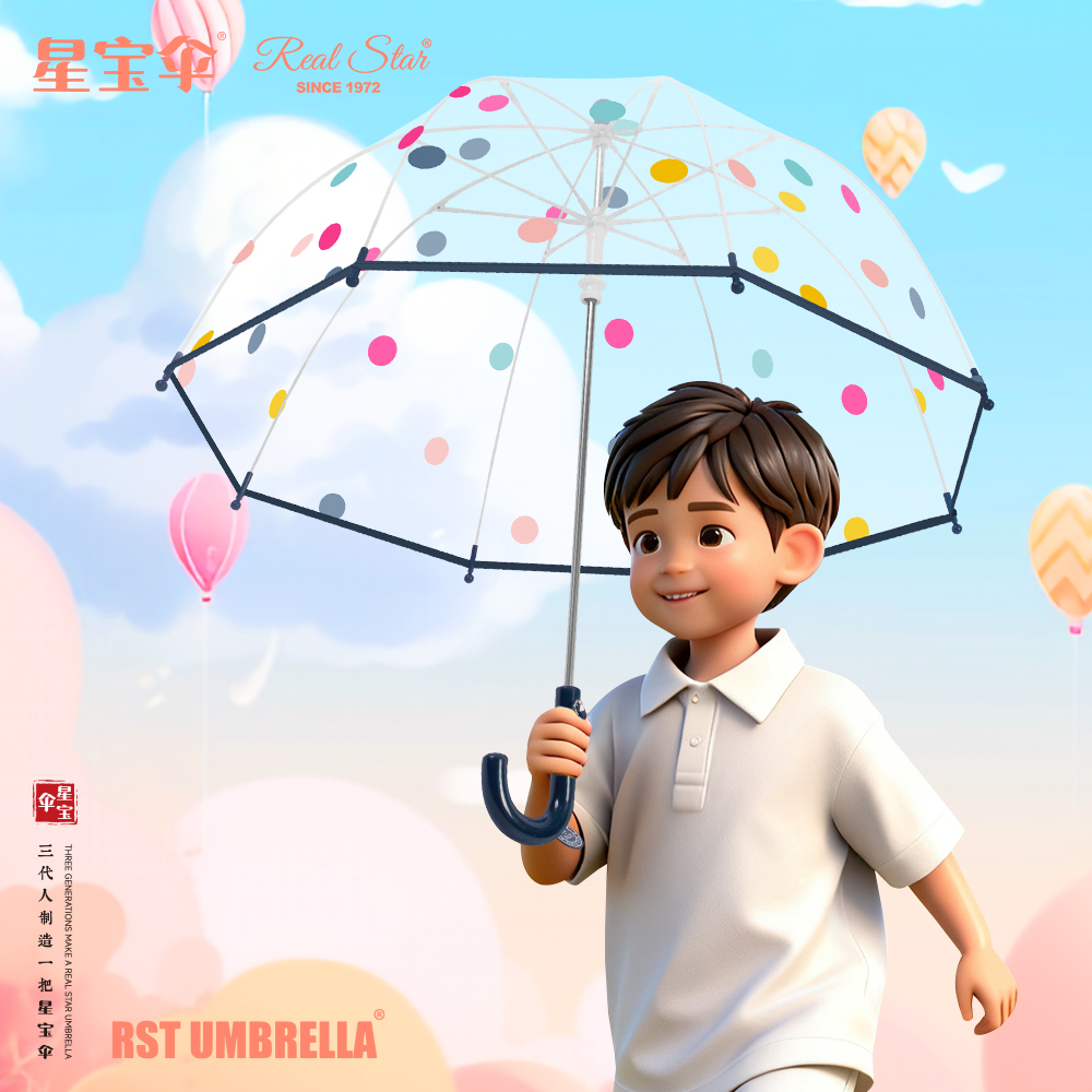 RST066 dot Umbrella, long-handled transparent umbrella, Apollo arched umbrella, plastic baby umbrella, RST umbrella, Star Baby umbrella Application Scenario