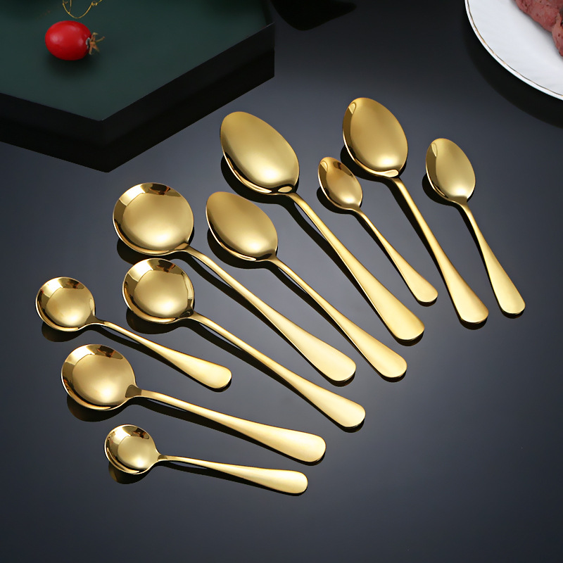 Cross-border 1010 golden stainless steel tableware, knives, forks and spoons, thickened spoons and forks for Western restaurants, hotels and household use, wholesale details Picture