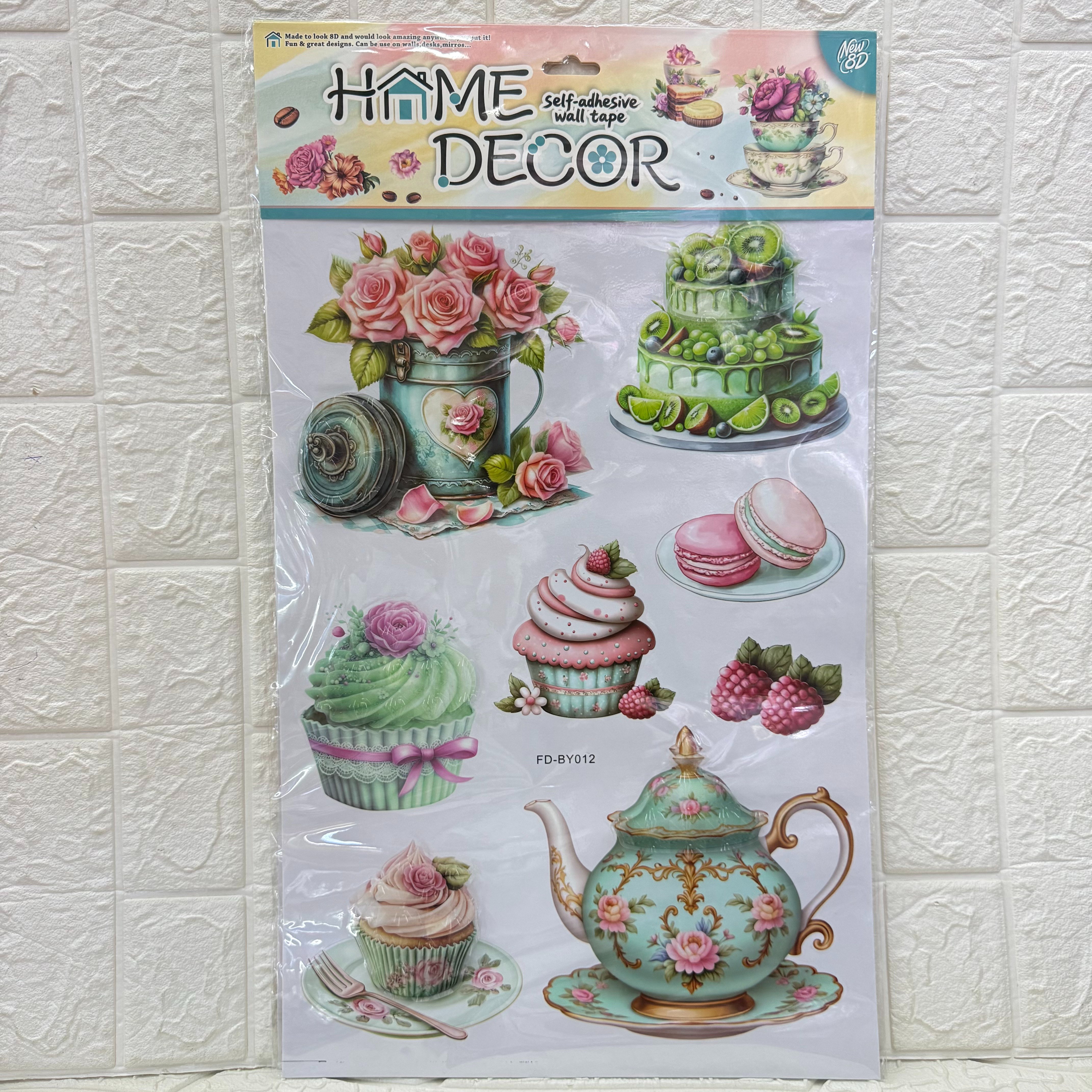 Tea cups, teapots, tableware, food wall stickers, restaurant kitchen, home decoration, food three-dimensional layer wall stickers details Picture