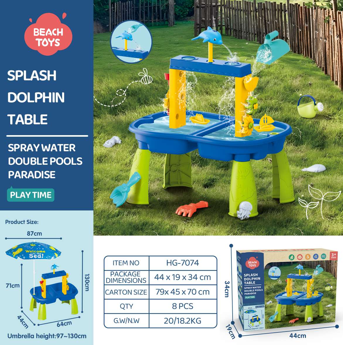 TL73321 Spliced Beach Table (Upgraded with Umbrella)