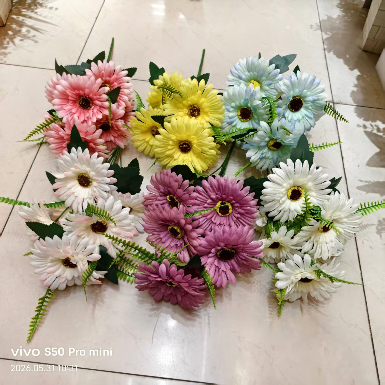 仿真花装饰花塑料花假花手工花材料家饰塑料花仿真7头平菊绢花塑料花假花婚庆DIY手工花人造花拍摄道具