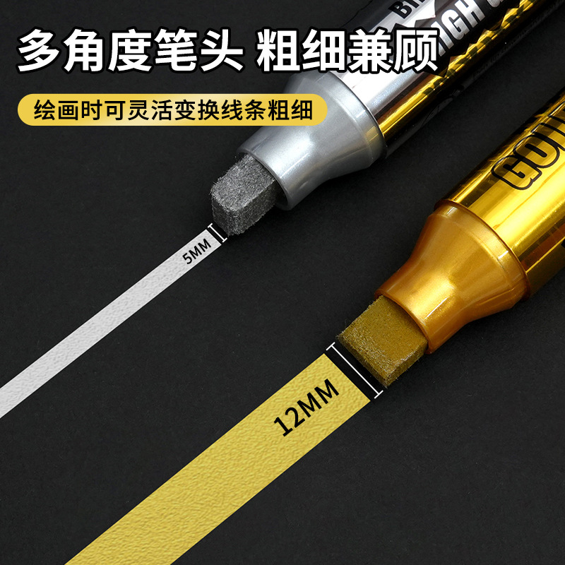Shield, gold, silver and white POP Mark pen, wide tip, ink refillable, quick-drying poster, high-gloss graffiti pen, advertising marker pen Application Scenario