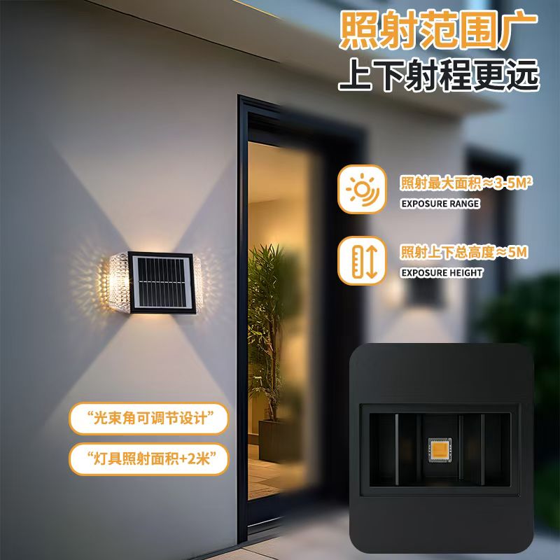 Solar-powered four-sided light-emitting wall lamp, outdoor waterproof seven-color RGB wall-washing lamp, exterior wall decoration sensor wall lamp for villa courtyard entrance details Picture