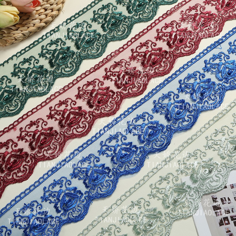 Wholesale of 8cm jacquard embroidery, hollowed-out lace, colorful DIY clothing accessories, mesh, retro lace