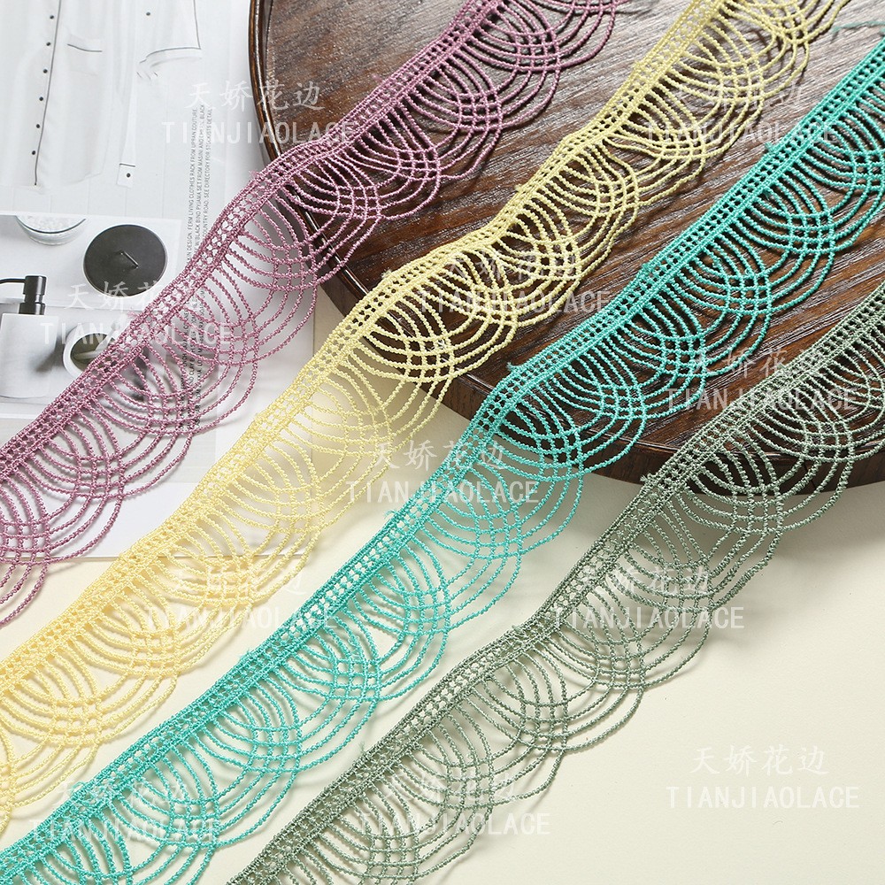 Wholesale of 4CM colored polyester water-soluble embroidered lace Lolita clothing single-sided wavy lace decorative accessories details Picture