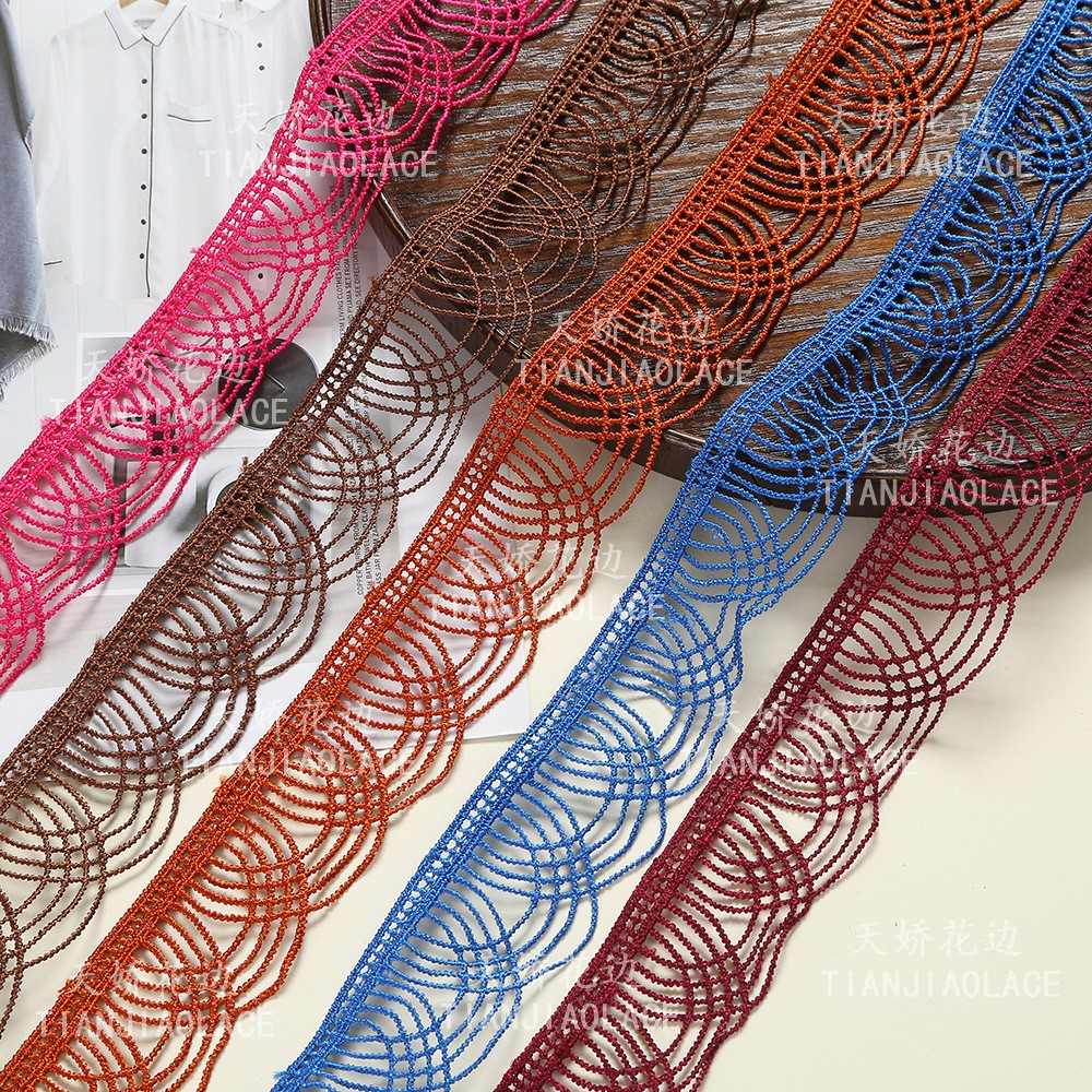 Wholesale of 4CM colored polyester water-soluble embroidered lace Lolita clothing single-sided wavy lace decorative accessories Specification image
