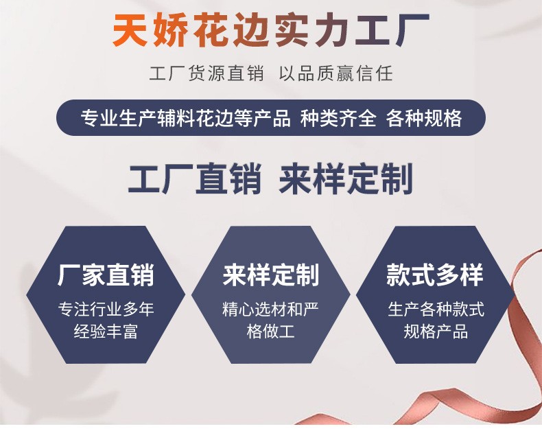  厂家直销彩色绦纶线、水溶花边婚纱配件纱网布刺绣花边详情1