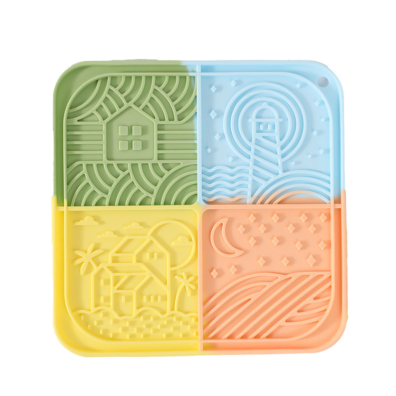 Pet licking mat Silicone slow food tableware bowl suction cup Dog licking mat Pet slow food mat Morandi color series Item Picture