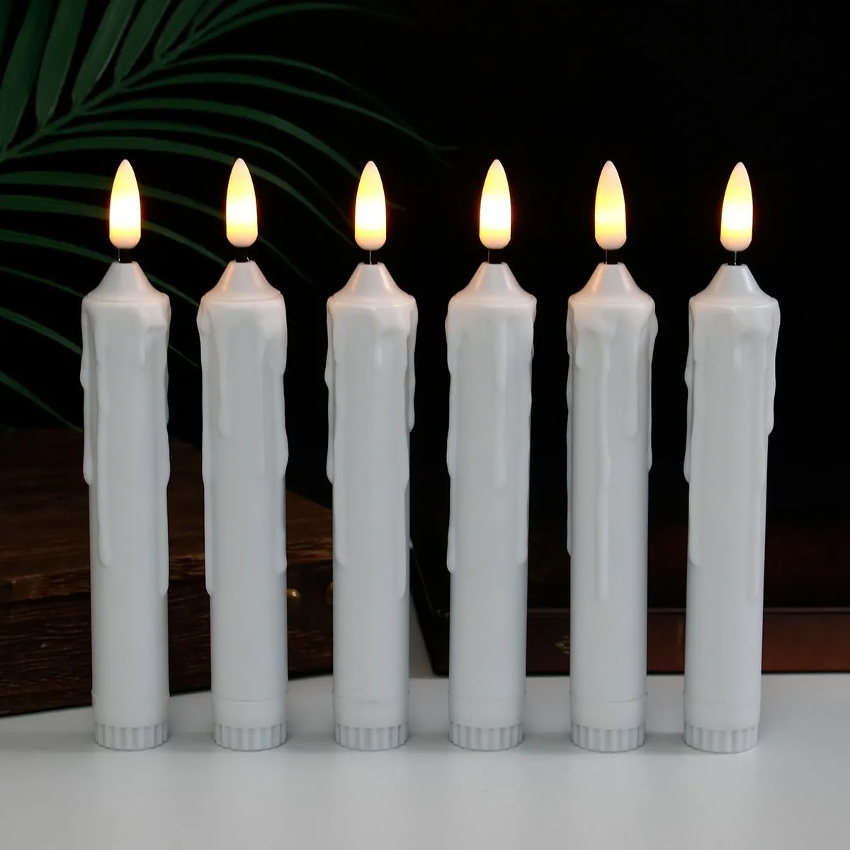 New white long-pole candle lamp, led electronic candle lamp, wedding home decoration, candlelight dinner atmosphere lamp, electronic wax detail image 2